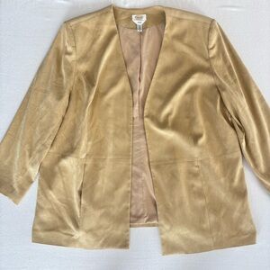 Talbots Faux Suede Blazer Suit Jacket Camel Open Front Western Boho Career 24W